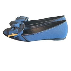 Tory Burch Blue Canvas Penny Smoking Flats Loafers Slip On Size 6.5